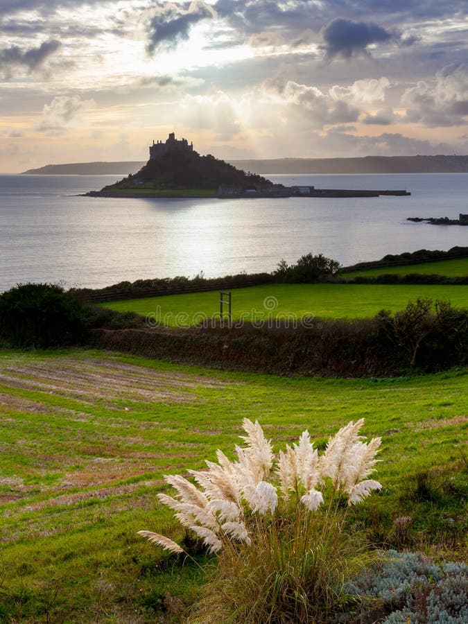 Marazion Cornwall. Sunset over St Michaels Mount and Marazion Cornwall England UK royalty free stock images