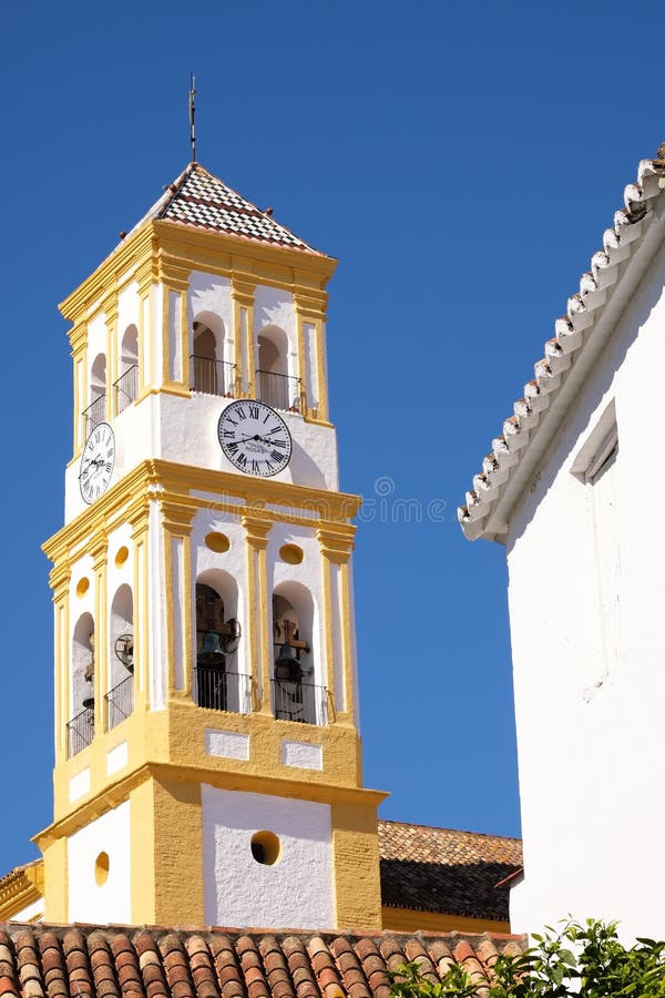 Marbella Spain old town church bell tower vertical