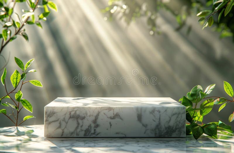 Marble Block on Table. A marble block placed on top of a table, creating a simple yet elegant visual contrast. AI Generative AI generated