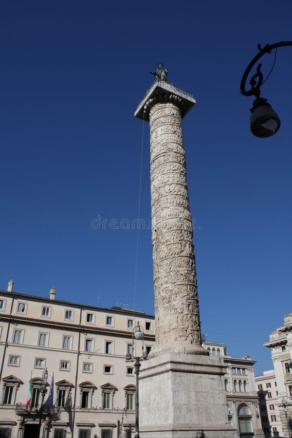 The marble Column of Marcus Aurelius in Piazza Colonna square in Rome, Italy. It is a Doric column about 100 feet high built in 2n royalty free stock photos The marble Column of Marcus Aurelius in Piazza Colonna square in Rome, Italy. It is a Doric column about 100 feet high built in 2n royalty free stock photos