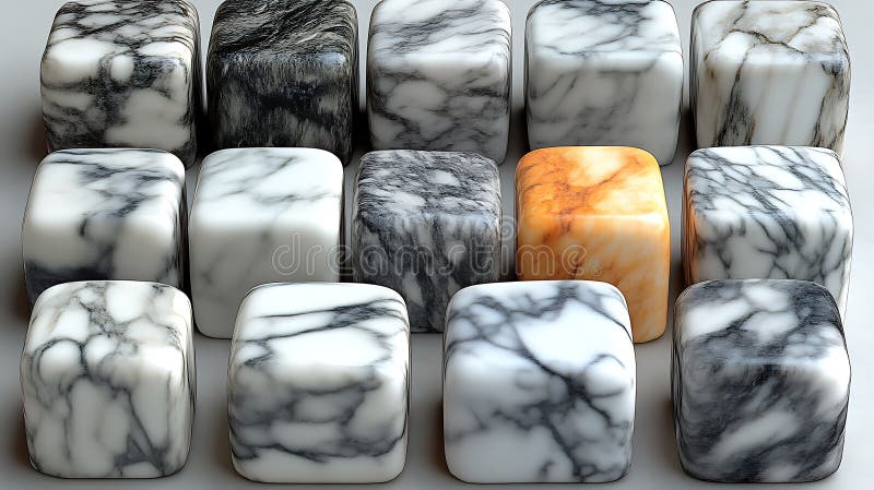 Marble Cubes One Orange Among Grey and White royalty free stock photography