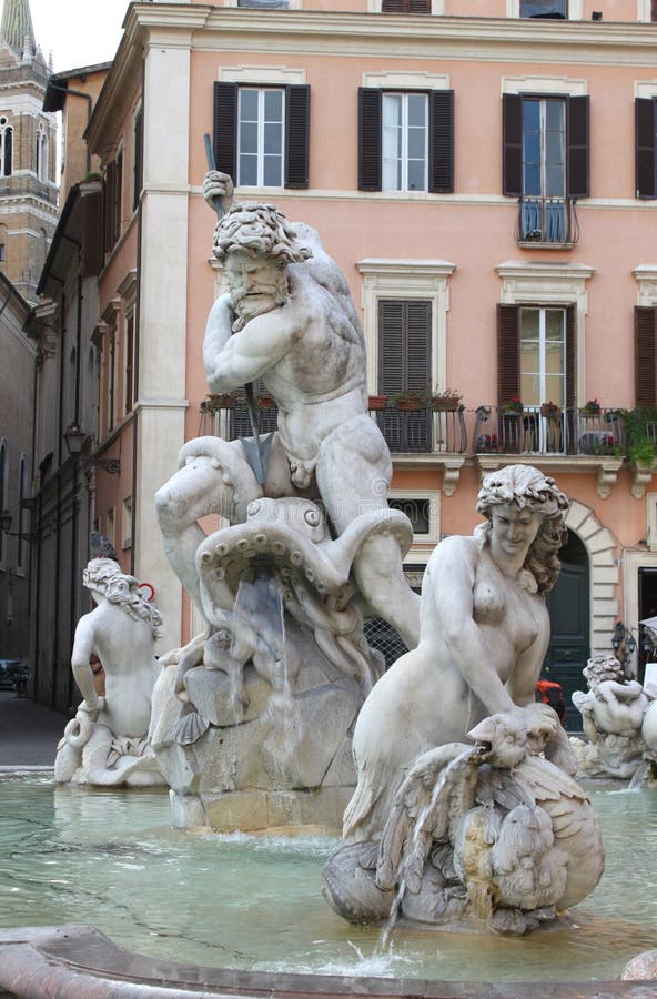 Fountain of Neptune in Navona Square Stock Photo - Image of italy ...