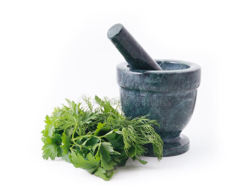 Marble mortar and parsley