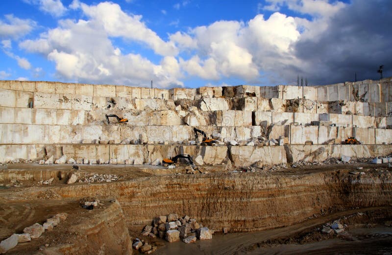Marble Quarry Pit Full Of Rocks And Blocks In Marmara Island, Turkey