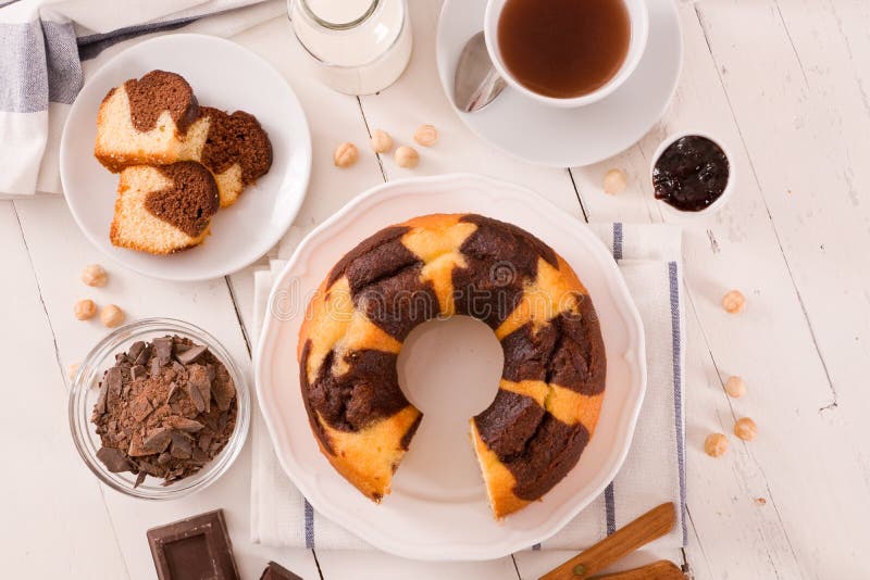 Marble Ring Cake with Hazelnuts. Stock Photo Image of gastronomy
