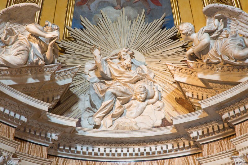 ROME, ITALY - MARCH 26, 2015: The marble sculpture of God the Father in Thomas of Villanova side chapel by Melchiorre Caffa (1635 - 1667) in church in Basilica di Sant Agostino (Augustine).