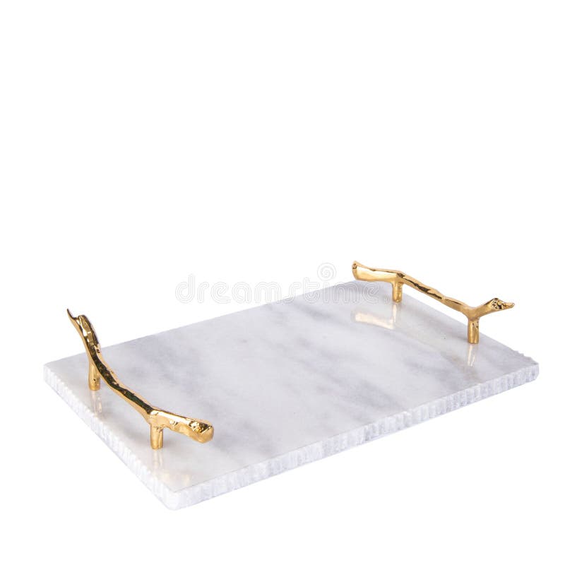 Marble Tray with Gold Details Isolated on a White Background Stock