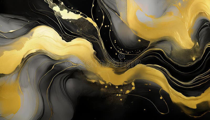 Marble Wet Ink Art αφηρημένο μαύρο Χρυσό σε χαρτί Ένα συναρπαστικό παιχνίδι φωτός και υφής σε μαρμάρινες στροβιλίσεις Επιτυγχάνοντ ελεύθερη απεικόνιση δικαιώματος