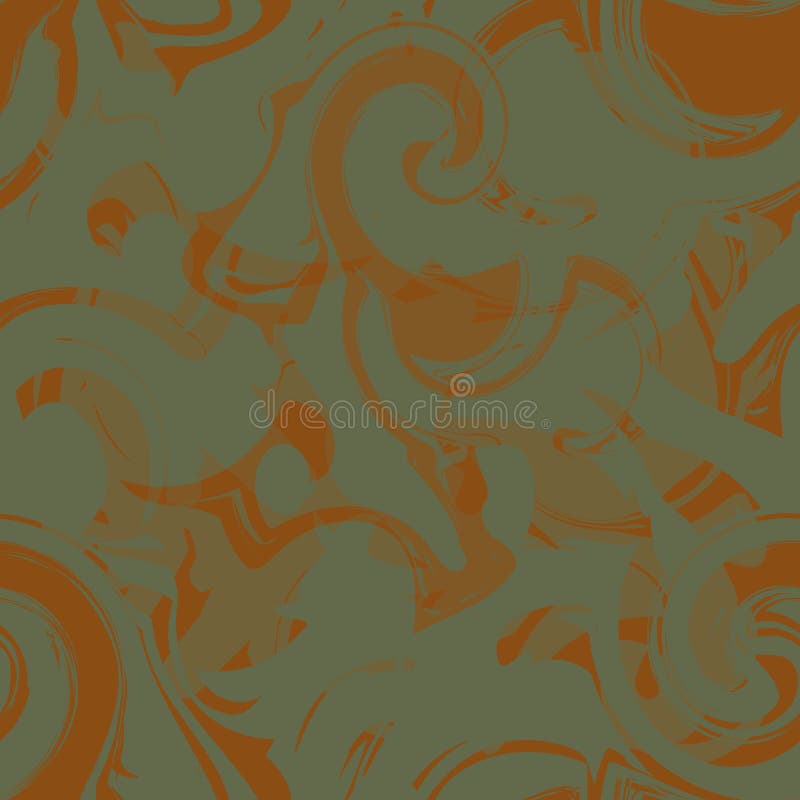 Marbling seamless vector pattern background. Backdrop with swirling shapes and blends in sage green ochre. Curved royalty free illustration