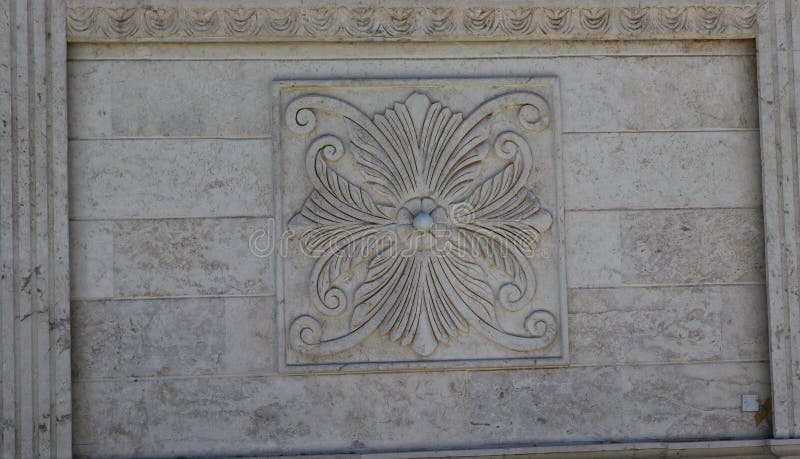 Marbre Blanc Sculpter Mur Fleur Design Détail Pierre Bois Et Fer