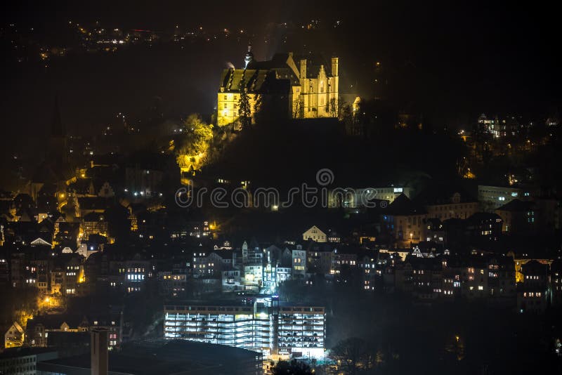 Marburg old city in germany at night. Marburg old city in germany at night