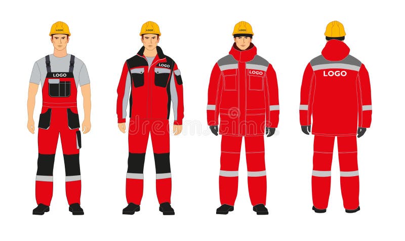 mental regimiento Familiarizarse Marca De Ropa De Trabajo. Espacios En Blanco Para La Identidad Corporativa.  Colores Rojo Y Gris. Un Hombre Con Una Chaqueta De Inv Ilustración del  Vector - Ilustración de hombre, ropa: 238669508