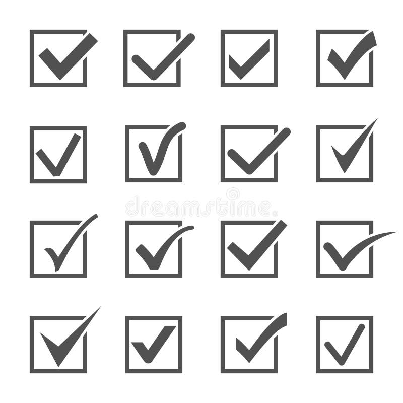 Ícones de marca de verificação e de tiques. ilustração stock