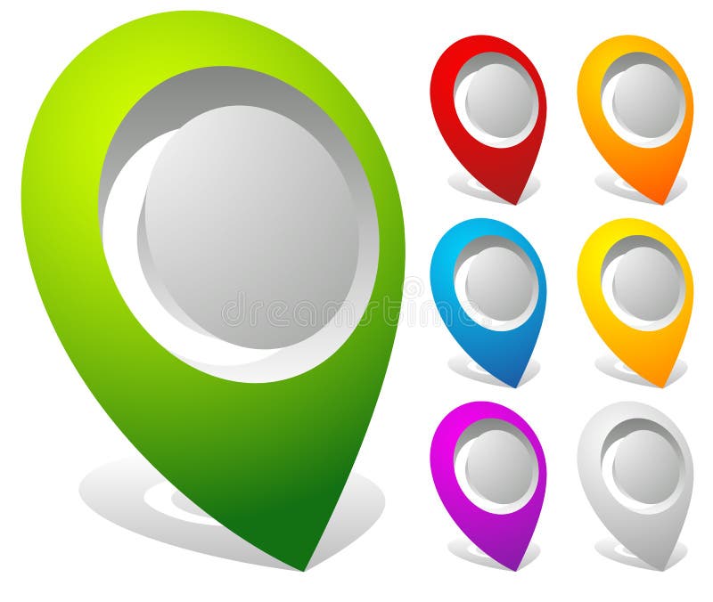 marcadores intrépidos del mapa 3d, pernos del mapa en 7 colores ilustración del vector marcadores intrépidos del mapa 3d, pernos del mapa en 7 colores ilustración del vector