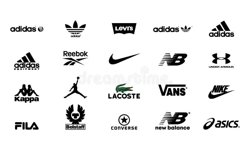 Marcas Ropa Del Logotipo Del Vector De Colección : Nuevo Balance Bajo Armor Jordan Kappa Asics Reebok Nike Van Imagen editorial - Imagen de insignias, kappa: 222305695