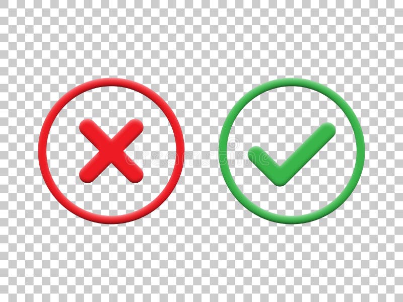 Marcas de verificação vermelhas e verdes isoladas no fundo transparente Ícones da marca de verificação do vetor ilustração stock Marcas de verificação vermelhas e verdes isoladas no fundo transparente Ícones da marca de verificação do vetor ilustração stock
