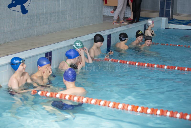 Classmates in the pool