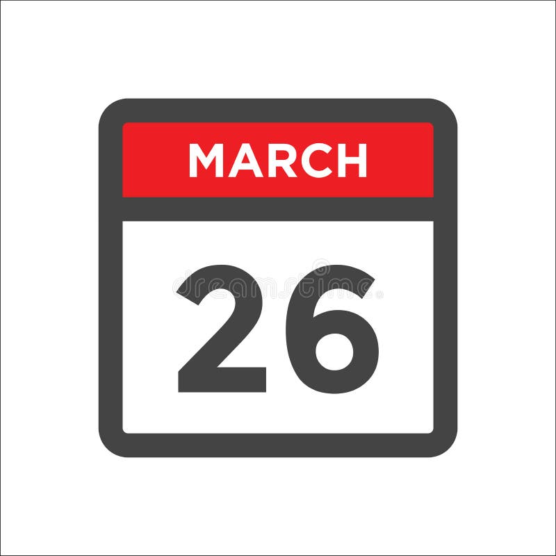 March 26th. Day 26 Of Month,Simple Calendar Icon On White Background