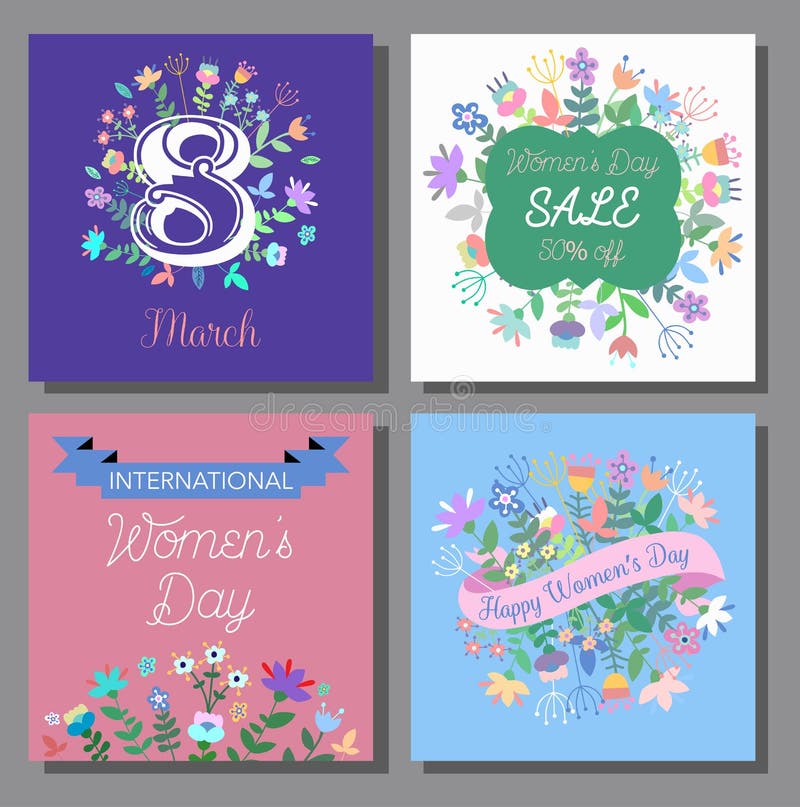 8 March Design card set with floral background