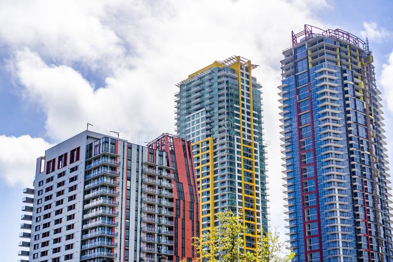 March 19, 2019 San Diego / CA / USA - Residential high rise buildings under construction in the downtown area royalty free stock photography March 19, 2019 San Diego / CA / USA - Residential high rise buildings under construction in the downtown area royalty free stock photography