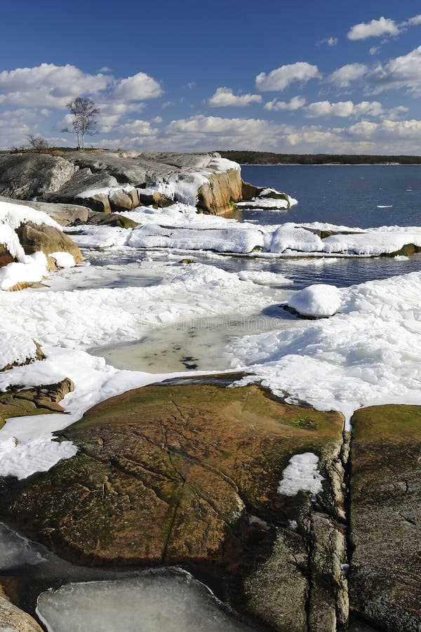 March sea bay vertical view royalty free stock images