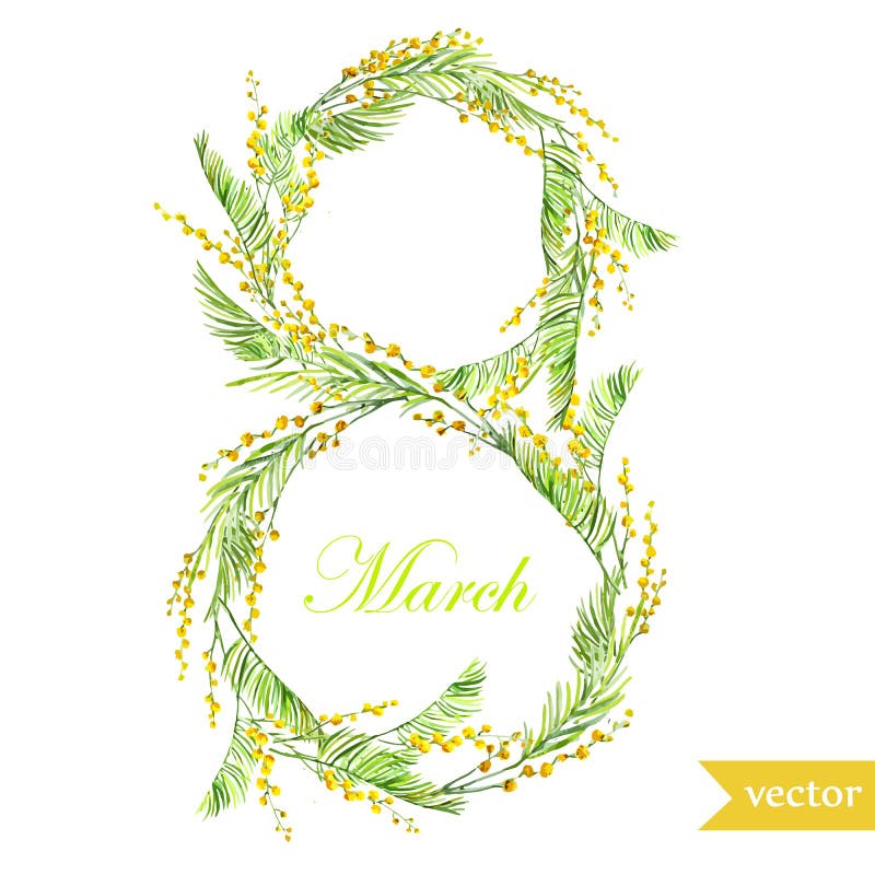 March 8, spring, flowers, card, symbol, mimosa, wreath,7