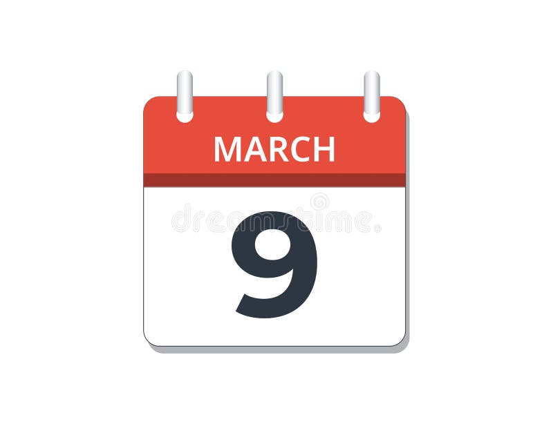 March, 9th Calendar Icon Vector. Concept of Schedule, Business and