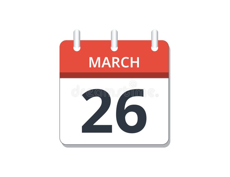 March, 26th Calendar Icon Vector. Concept of Schedule, Business and