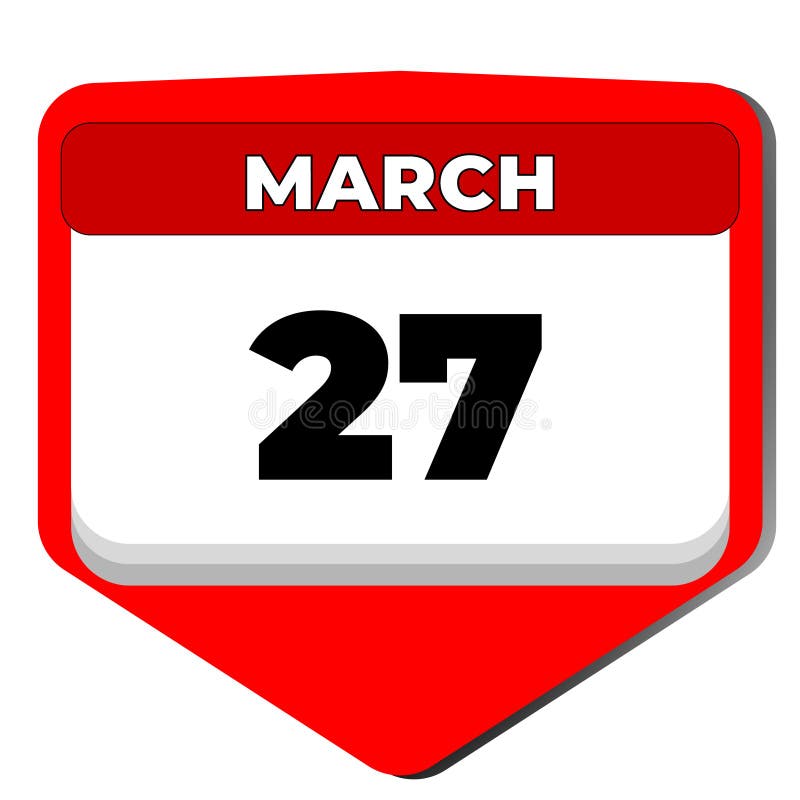 27 March Vector Icon Calendar Day. 27 Date of March. Twenty Seventh Day of March. 27th Date