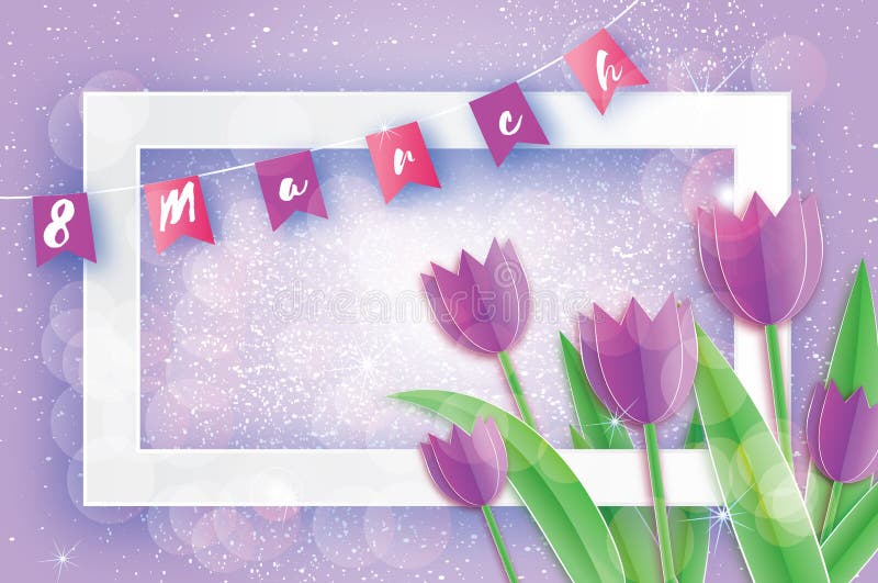 8 March Women`s Day greeting card template