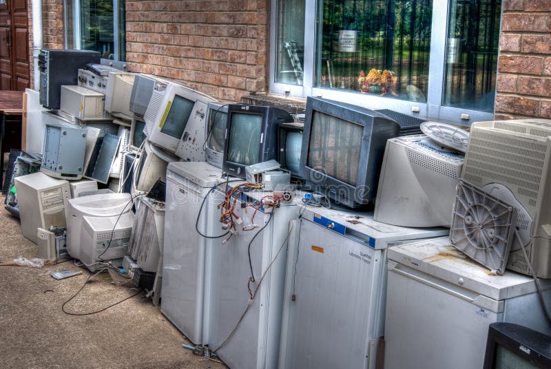 Junk PCs, monitors and fridges ready for land fill. Junk PCs, monitors and fridges ready for land fill