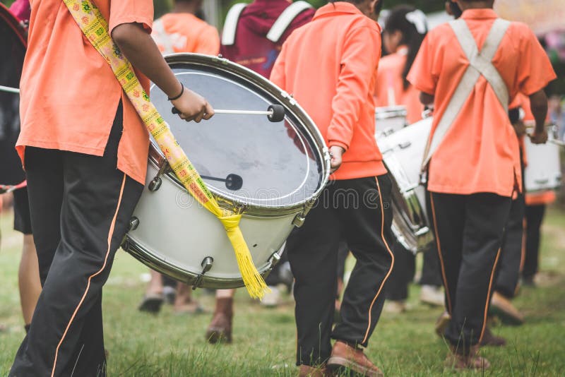 Marching Band Drummers Perform in School Stock Image Image of