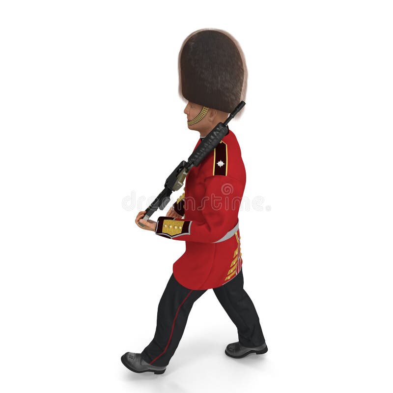 Marching British Royal Guard Holding Gun Isolated on White Background 3D Illustration stock illustration Marching British Royal Guard Holding Gun Isolated on White Background 3D Illustration stock illustration