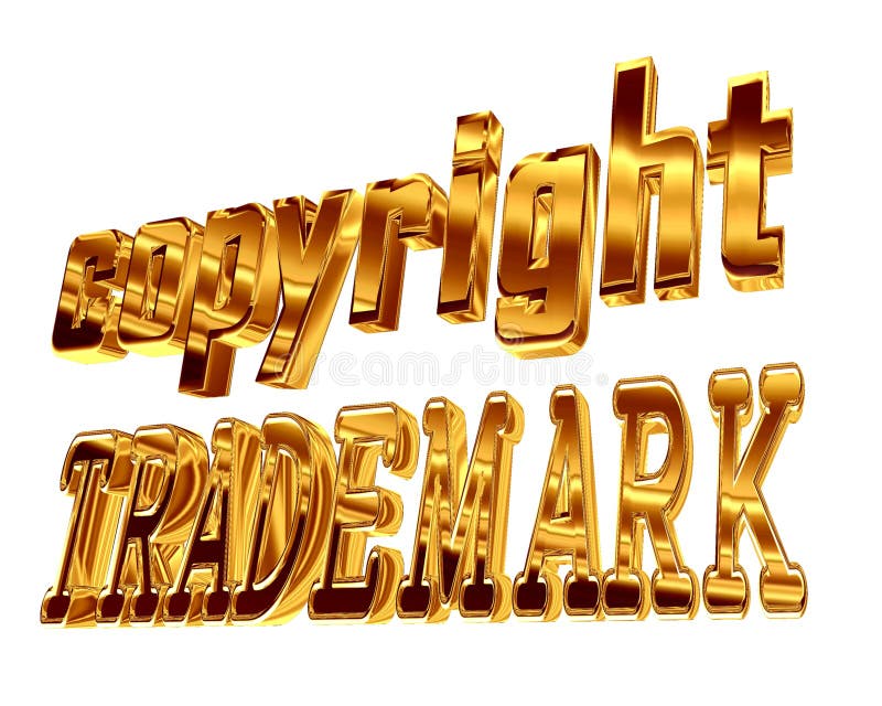 Marchio di fabbrica del copyright del testo dell'oro su un fondo bianco illustrazione di stock Marchio di fabbrica del copyright del testo dell'oro su un fondo bianco illustrazione di stock