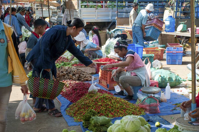 Marché de fruits et légumes, Savannakhet, Laos image stock Marché de fruits et légumes, Savannakhet, Laos image stock