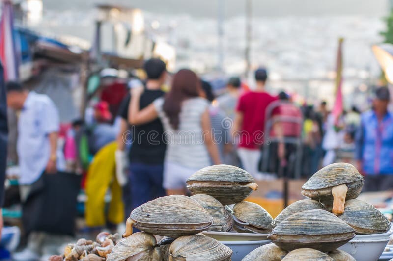 Marché de Jagalchi - poissonnerie à Pusan Busan, Corée du Sud - variété stupéfiante de poissons, de palourdes, etc. image libre de droits Marché de Jagalchi - poissonnerie à Pusan Busan, Corée du Sud - variété stupéfiante de poissons, de palourdes, etc. image libre de droits