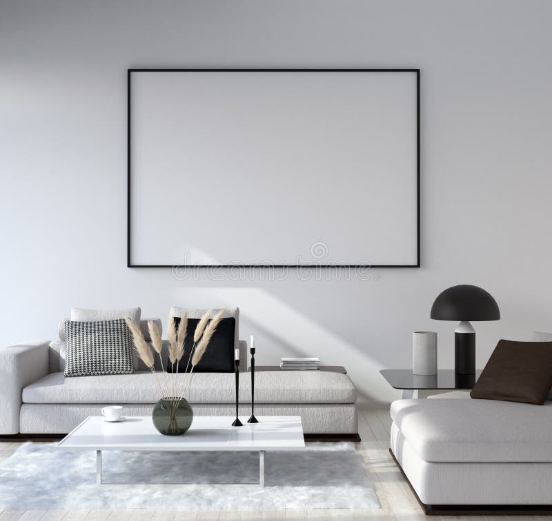 Marco ascendente falso del cartel en el fondo interior casero, sala de estar moderna del estilo Marco ascendente falso del cartel en el fondo interior casero, sala de estar moderna del estilo