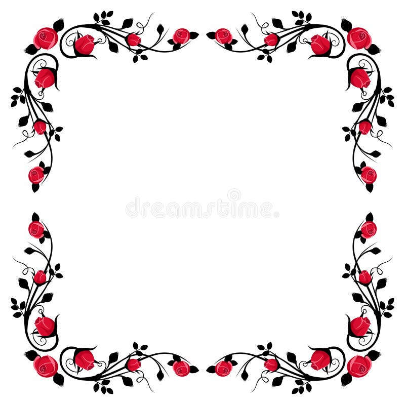 Marco caligráfico vintage con rosas rojas stock de ilustración