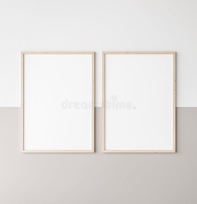 Marco de afiche de mockup dos marcos verticales de madera sobre paredes beige y blanco libre illustration Marco de afiche de mockup dos marcos verticales de madera sobre paredes beige y blanco libre illustration