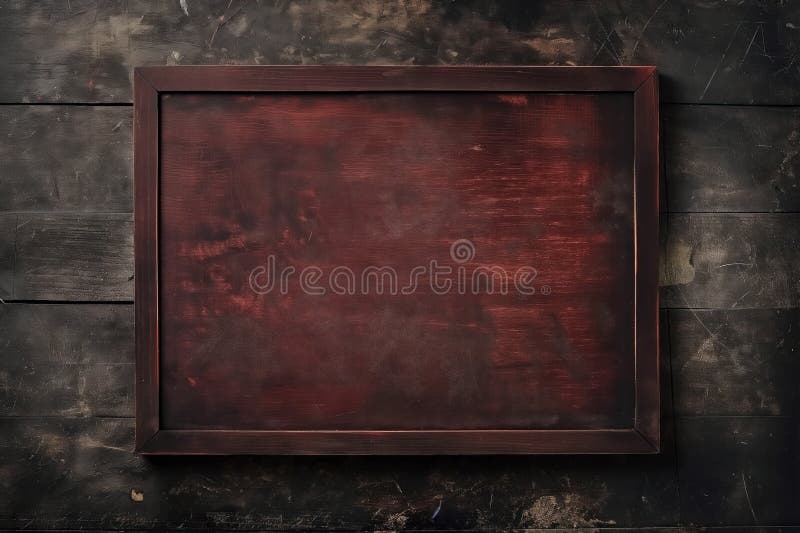 Marco de caoba oscuro en la pared texturada. rectángulo de madera con acabado rojo en ángulo. la composición fuera del centro crea. la composición fuera del centro crea profundidad. perfecto para la decoración rústica o tradicional. generado por ai.