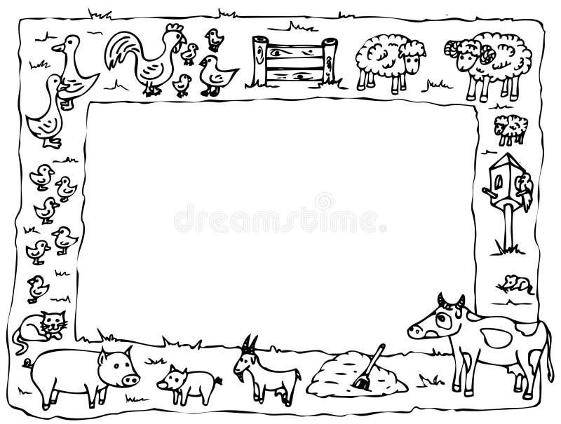 Illustration of various farm animals made as a frame. Illustration of various farm animals made as a frame