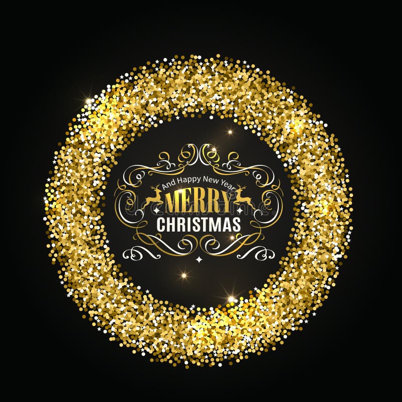 Marco de la Navidad del brillo del oro con los elementos de la caligrafía ilustración del vector Marco de la Navidad del brillo del oro con los elementos de la caligrafía ilustración del vector