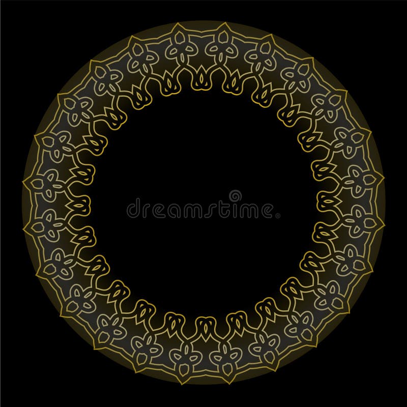 Marco de oro decorativo del círculo en fondo negro Marcos de etiquetas de oro de las banderas del vector del vintage Diseño calig libre illustration Marco de oro decorativo del círculo en fondo negro Marcos de etiquetas de oro de las banderas del vector del vintage Diseño calig libre illustration