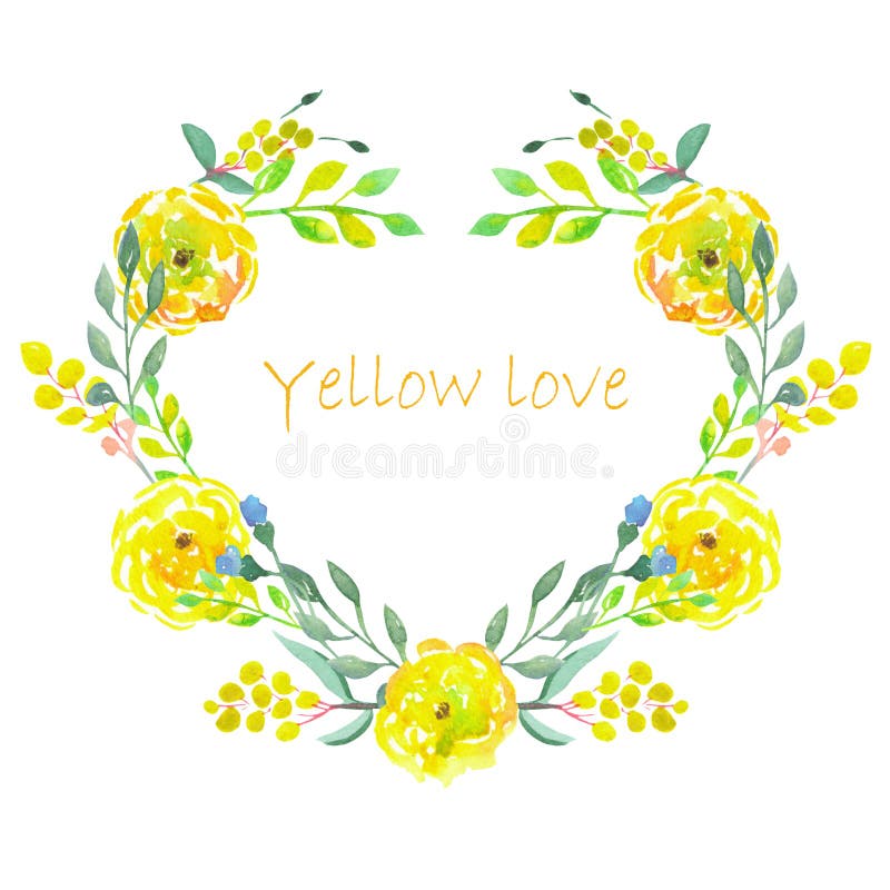 Marco del corazón de las flores del amarillo de la acuarela ilustración del vector Marco del corazón de las flores del amarillo de la acuarela ilustración del vector
