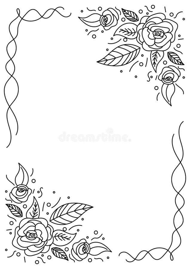 Marco Floral Dibujado Mano En Blanco Y Negro Ilustración del Vector -  Ilustración de espacio, fondo: 109085183