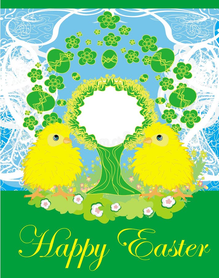 Marco pollos y del árbol lindos de Pascua stock de ilustración Marco pollos y del árbol lindos de Pascua stock de ilustración
