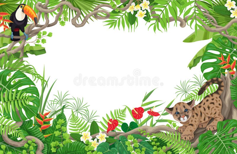 Marco tropical con cachorro de puma y tucán libre illustration