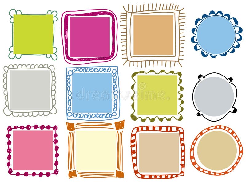 A set of whimsical colorful doodle frames. A set of whimsical colorful doodle frames
