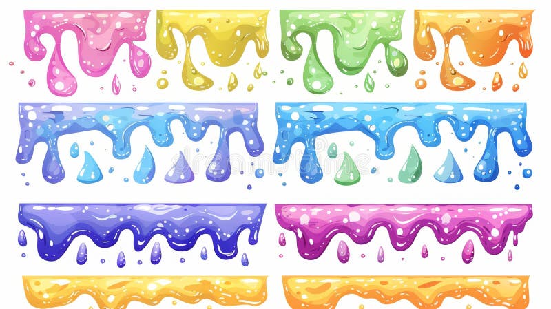 Slime frames, splashes, spots and elements isolated modern set. Bright vibrant sticky goo, jelly or syrup fluid splats, Cartoon illustration.. AI generated. Slime frames, splashes, spots and elements isolated modern set. Bright vibrant sticky goo, jelly or syrup fluid splats, Cartoon illustration.. AI generated