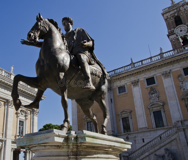 Marcus Aurelius op Piazza del Campidoglio in Rome royalty-vrije stock afbeelding